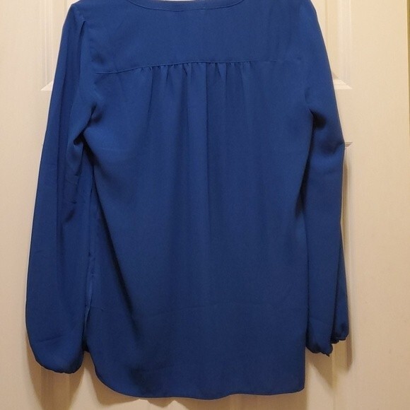 MAX STUDIO BLUE BOJO SMOCKED NECK PEASANT TOP BLOUSE SIZE SMALL LONG SLEEVE - Picture 5 of 8